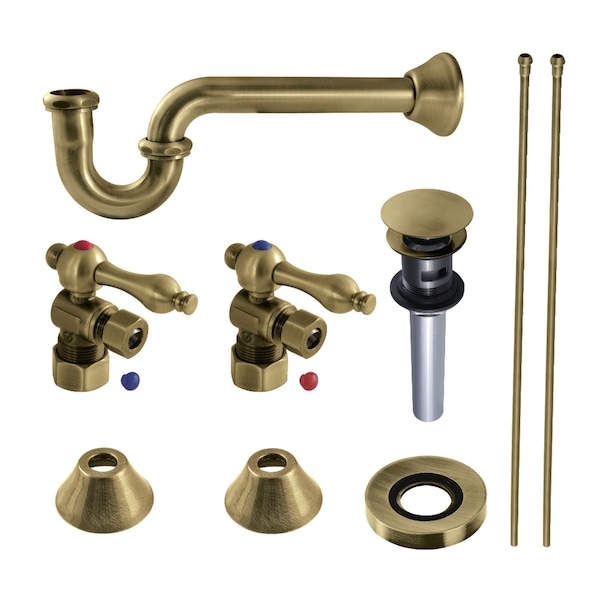 Plumbing Sink Trim Kit with PTrap and Overflow Drain, Antique Brass